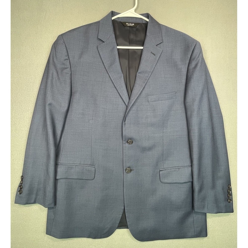 Jos A Bank Mens Traveler Suit 46R 40x27 Navy Blue Tailored Fit Wool 2 Piece Hymn - Picture 2 of 16